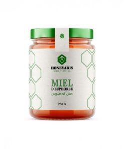 Pot de miel d’Euphorbe 250g – Miel pur et naturel de la marque HONEYARIS, riche en bienfaits pour la santé.