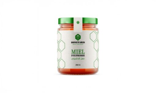 Pot de miel d’Euphorbe 250g – Miel pur et naturel de la marque HONEYARIS, riche en bienfaits pour la santé.
